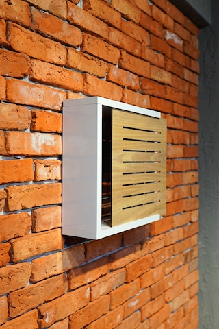 Modem Saklama Kutusu Sürgülü Yana Açılır 35 X 35 Çizgili Meşe