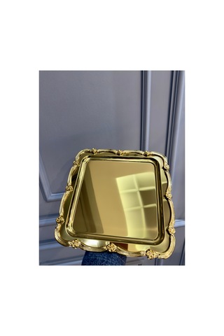 Tek Kişilik Döküm Gold Güllü Çay Kahve Sunum Söz Tepsisi 6 Adet Sarı