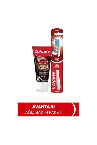 Colgate Optic White Kahve Çay ve Tütün Kullananlar İçin Beyazlatıcı Diş Macunu 50 ML + Orta Diş Fırçası Fırça Kabı