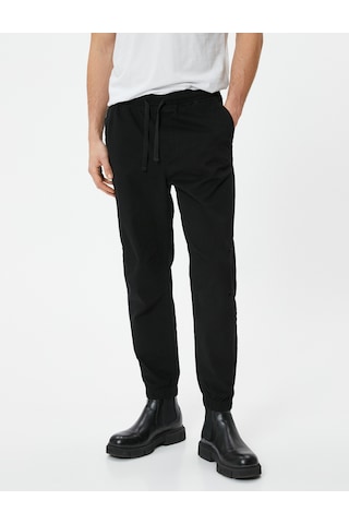 Koton Slim Fit Pantolon Jogger Beli Bağcıklı Cep Detaylı Siyah 4wam40030hw