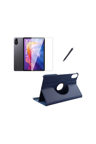 Xiaomi Redmi Pad 2 11 Inç Uyumlu 360 Dönebilen Standlı Tablet Kılıfı Ekran Koruyucu Ve Kalem Seti Kapaklı Kılıf