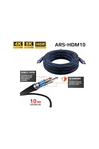 Auris Hdm10 Hdmı To Hdmı 2.1 Kablo 8k Uhd 60hz Örgü 10m
