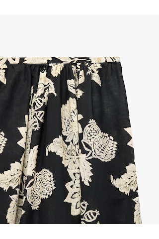 Koton Koton X Melis Ağazat - Keten Karışımlı A Kesim Floral Desenli Midi Etek Siyah Desenli 6sak70176ew
