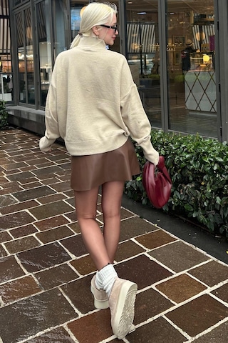 Kahverengi Mini Boy Kadın Deri Etek Mg2298 Kahverengi