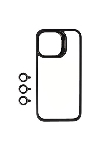 Apple Uyumlu iPhone 15 Pro Kılıf Kamera Lens Korumalı Standlı Zore Klon Lensli Kapak