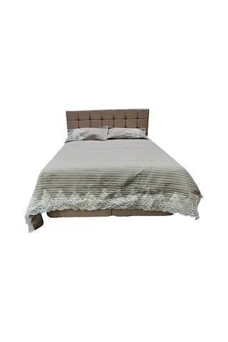 Yatak Örtüsü Zümrüt Çift Kişilik Dantelli Kapuçino %80 Pamuk El Yapım