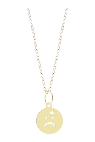 Altın Plakalı 14 Ayar Üzgün Emojisi Figürlü Özel Günler İçin Hediyelik Altın Kolye-809 Üzgün Emojisi