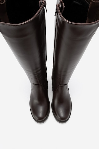 Luvishoes Lensa Kahverengi Cilt Hakiki Deri Fermuarlı Kadın Kalın Topuklu Çizme Kahverengi