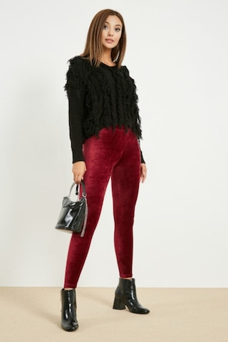 Mom'S Lap Kadın Bordo Kadife Kışlık Likralı Taytbordos Bordo