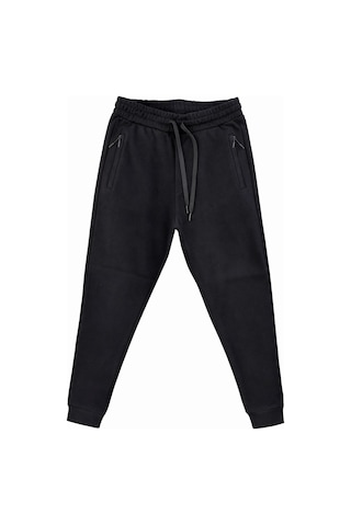 Plus Scorpion Erkek Slim Fit Eşofman Altı Pamuklu Kumaş, Fermuarlı Cepli, Rib Paça Siyah