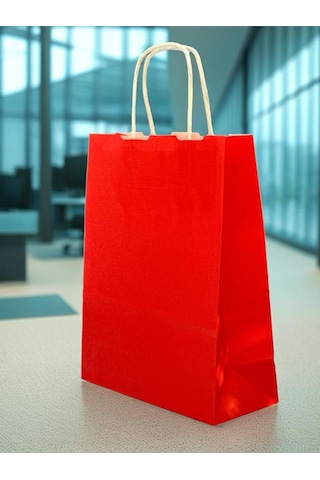 1.kalite 18x8x24cm 1 Li Kırmızı Renkli Kraft Kağıt Çanta Hediye Poşeti Hediye Paketi Kraft Çanta