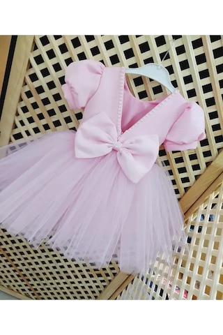 Yakası İncili Pembe Elbise Pembe