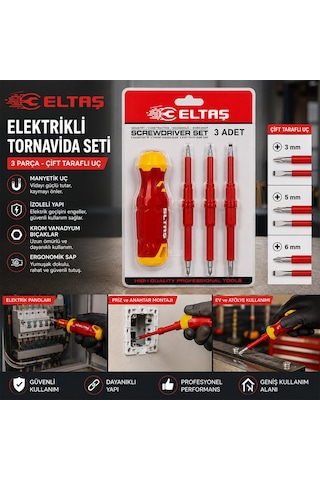 Eltaş Lrd-144 Elektrikli Tornavida Seti 3mm 5mm 6mm 3 Adet Ergonomik Sap Çift Taraflı Uç