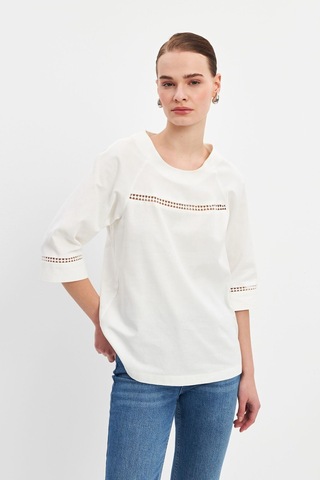 Stella Pulvis Ekru Dantel Detaylı Reglan Kol Bluz Ekru