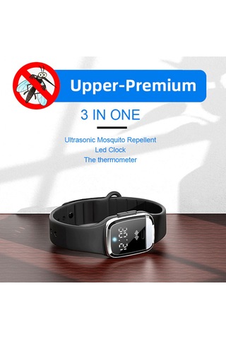 Xiyyadms Sıcaklık Ölçer Ve Saat Fonksiyonlu Ultrasonik Kovucu Bileklik - Siyah Erkek, Kadın, Çocuk Kullanıma Uygun