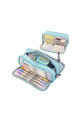 Ww Üç Katmanlı Büyük Kapasiteli Kalem Kutusu-Mavi