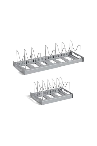 Geri Çekilebilir Ayarlanabilir Mutfak Depolama Rafı Tencere Kapağı Bulaşık Tava Depolama Standı - Gri