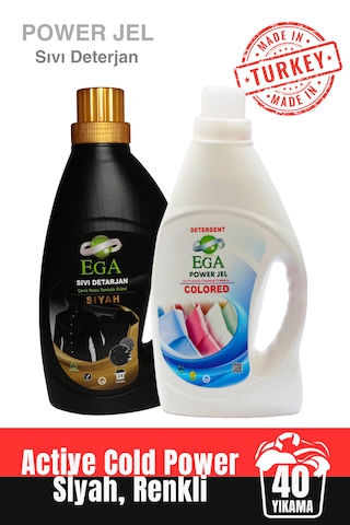 Ega Kimya Power Jel Siyah ve Renkli Sıvı Yıkama Deterjanı 2 x 1100 ML