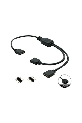 Coolmoon 2 Port 5v 3pin Argb Led Splitter Çoklayıcı Kablo, Uzatma Kablosu 1 Dişi To 2 Dişi - Siyah