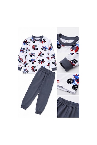 Ertaş Trend Store Erkek Çocuk Premium Penye Canavar Araba Desenli Uzun Kollu Pijama Takımı 2-11 Yaş - Füme Çok Renkli