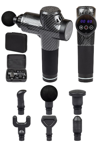 Thomax Masaj Tabancası 6 Başlıklı Profesyonel Masaj Aleti Siyah