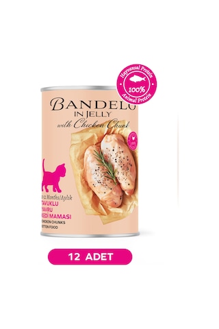 Tavuklu Yavru Yaş Konserve Kedi Maması - %100 Hayvansal Proteinli Jöleli Parça Etli,400 Gr X 12 Adet