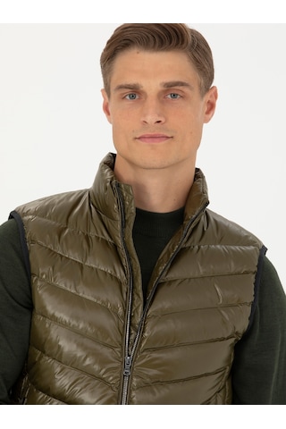 Cacharel Haki Slim Fit İnce Kapitone Mont Yelek Yesıl