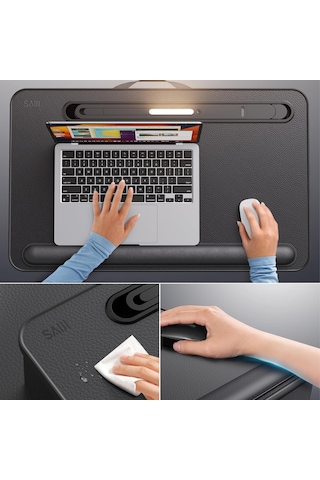 Bix Saiji Gx8 Led Işıklı Laptop Masası 17 İnç Uyumlu Büyük Pvc Yüzeyli Telefon Tutuculu Çekmeceli