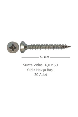 Sunta Vidası, 6,0 X 50 Mm, 20 Adet, Yhb Vida 6 x 50
