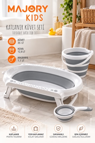 Retro Art Majory Kids 3 Parça Katlanır Bebek Küvet Seti 35 L