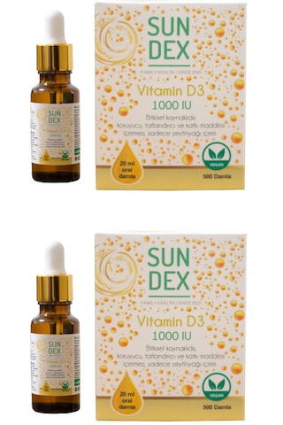 Sundex 2'Li Vitamin D3 1000 Iu 500 Damla 20 Ml Bitkisel Kaynaklı Sundex 2'Li Vitamin D3 1000 Iu 500 Damla 20 Ml Bitkisel Kaynaklı