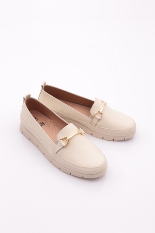 Dgn 2274-4 Kadin Aksesuarli Loafer Ayakkabi Bej Floater