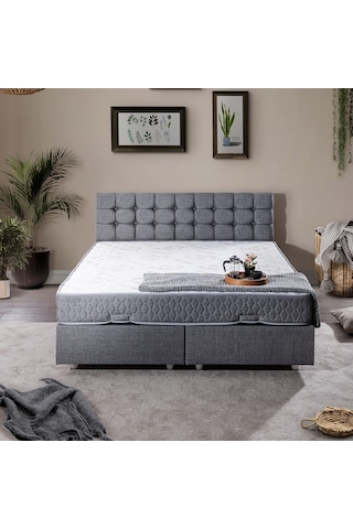 Venedik Çift Kişilik Baza Başlık Letto Yatak Seti - Gri 150 x 200
