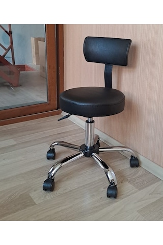 Ofis Kasiyer Taburesi Metal Ayak Tekerlekli Sırt Dayama Eczane Laboratuvar Büro Çalışma Koltuğu