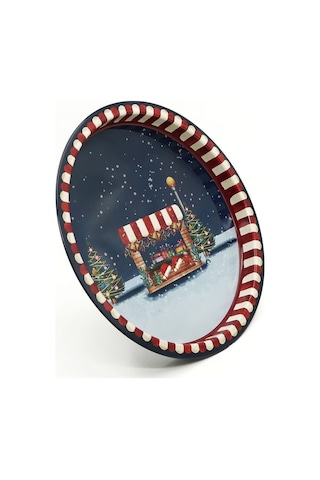 Tart Desenli Yuvarlak Metal Tepsi, 31.5 Cm