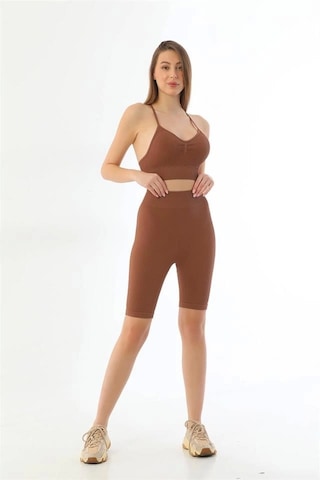 Kahve Mı Emay 3921 Soft Seamless Ripli Tayt Yoga Takımı Çok Renkli