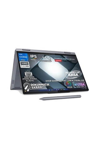 Lenovo Thinkbook 14 2-ın-1 G5 IAU 21SQ003BTX-K23 Ultra 7 255U 128 GB 2 TB + 2 TB SSD 14" Free Dos Dizüstü Bilgisayar