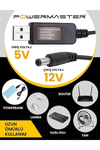 Powermaster 5V-12V Usb To Dc 5.5X2.5Mm Kablo 12V 1A