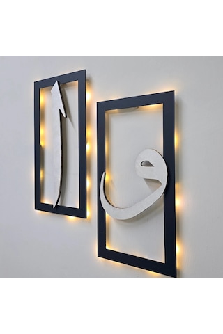 Led Işıklı Elif Ve Vav Tablo - 40x20cm Gümüş