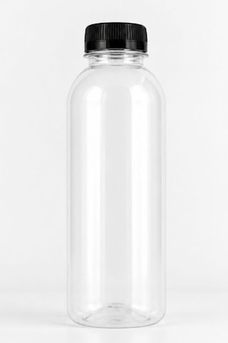 6 Adet Yuvarlak Plastik Şişe 500ml Siyah Kapaklı Şeffaf