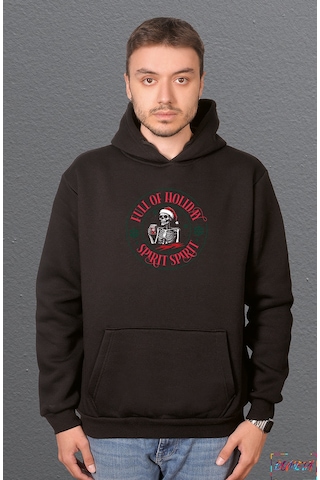 Bumeta Full Of Holiday Spirit Noel Temalı Sweatshirt Unisex Kapüşonlu Hoodie Siyah