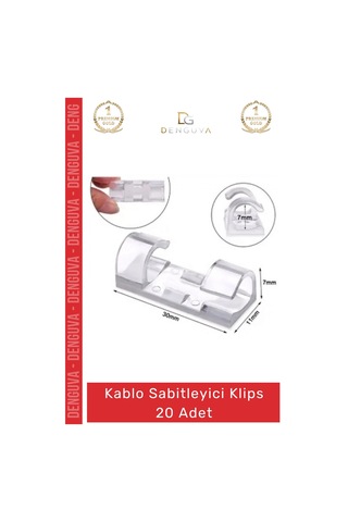 Klips Yapışkanlı Masaüstü Ofis Düzenleyici Pratik Güçlü Kablo Sabitleyici Klips Seti - 20 Adet Çok Renkli