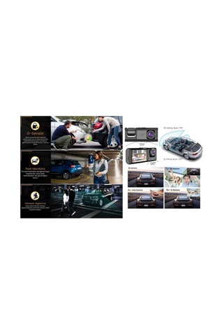 Akıllı Full Hd 3 Kameralı Araç İçi Güvenlik Kamerası Ön-arka-iç Kayıt, Park Modu