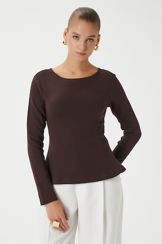 Ritnice Kadın Runa Premium Kahverengi Peplum Bluz Kahverengi