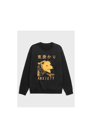 Adrift Anime Guys Letter Animal Graphic Sweatshirt Siyah Siyah