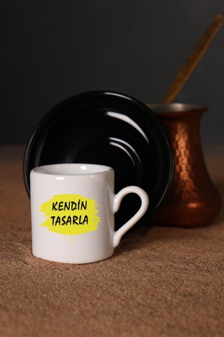 Kendin Tasarla Bardak - Kişiye Özel Bardak Satıya Sor 2 Türk Kahvesi Fincanı Siyah Altlıklı