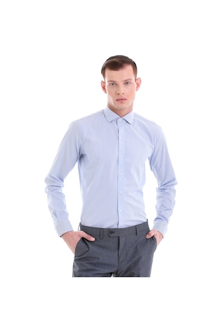 Hatemoğlu Mavi Comfort Fit 100% Pamuklu Uzun Kollu Gömlek 23d190000043 161 Buz Mavi