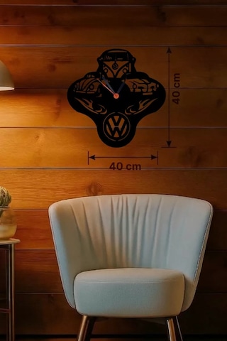 Mey Najmaddin Vosvos Ve Retro Araba Temalı Ahşap Duvar Saati - 40x40 Cm Lazer Kesim Najmaddin Çok Renkli