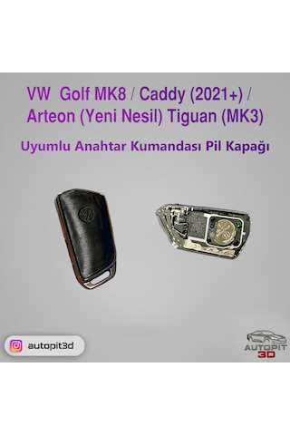 Volkswagen Golf Mk8 / Caddy 2021+ / Arteon Yeni Nesil / Tiguan Mk3 Uyumlu Anahtar Kumandası Pil Kapağı
