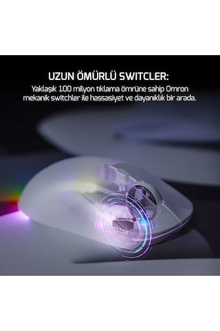 GamePower Kodex RGB 12.000DPI PAW3311 Kablosuz Beyaz Gaming Mouse + Grip Tape Beyaz